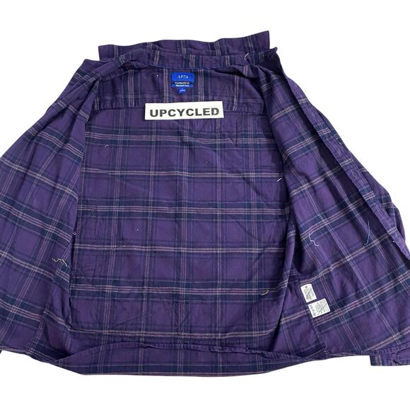 Upcycled Flannel Shirt Shacket Womens XL Dragon Grunge Purple Patchwork Folk Art - Picture 6 of 14